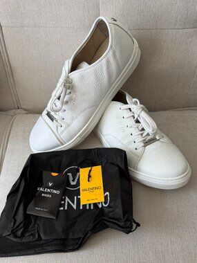 No Box - Valentino Bill White Calf Skin Sneakers - Size 11US